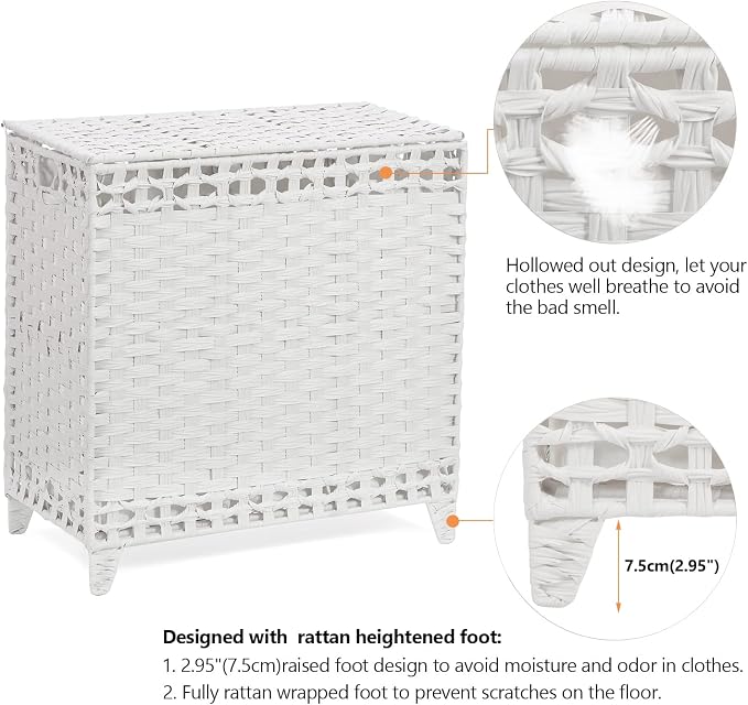 Laundry Hamper with 3 Removable Liner Bags, 132L Laundry Sorter with Lid - Image 5