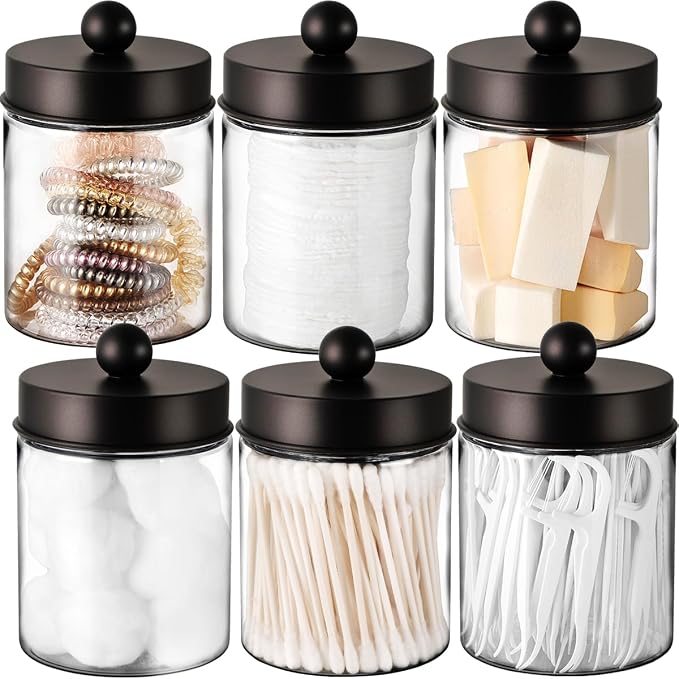 Amolliar Acrylic Apothecary Jar Bathroom Qtip Holder Bronze 6 Pack by Amolliar