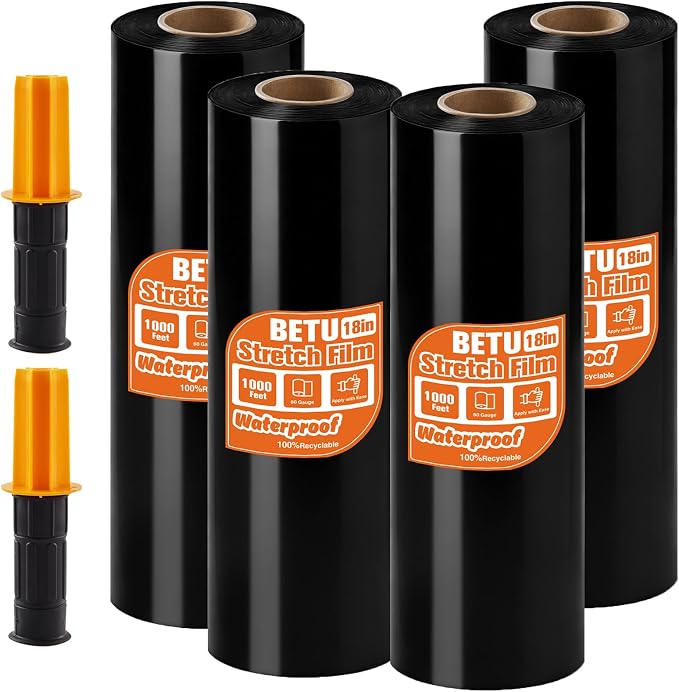 Black Stretch Film Shrink Wrap for Moving Supplies x 1000ft, Industrial by BETU