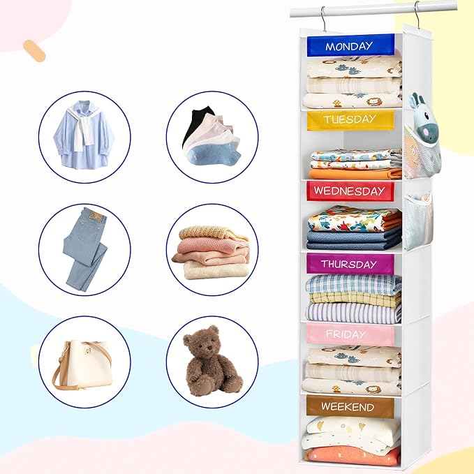 Weekly Clothes Organizer for Kids, 6-Shelf Hanging Closet Organizer - Image 6