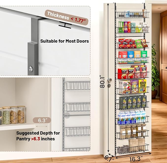 ElegantArray 10-Tier Pantry Door Organizer, Light Gray - Image 2