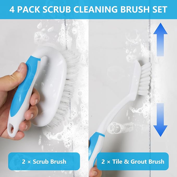 Scrub Brush Set, 4 Pack Deep Cleaning Brush Kit, 2 Tile & Grout Brush - Image 2