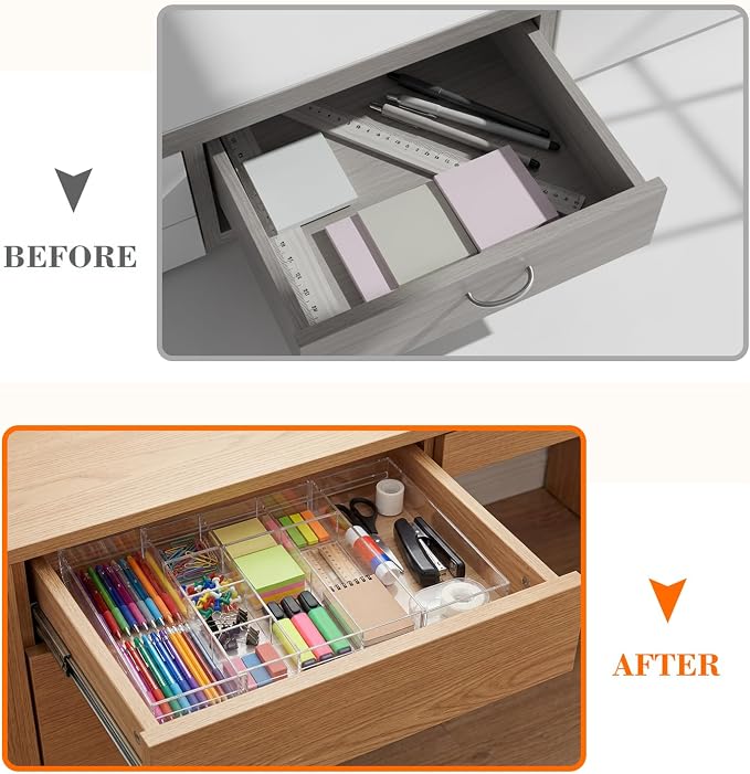 Briwooody Clear Acrylic Drawer Organizer Expandable, 10 Compartments, Medium | - Image 5