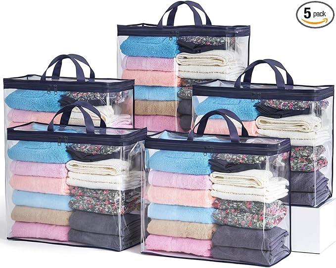 5 Pack Clear Storage Bags for Clothes, 22L Blanket Storage Bags, Under Bed by Hopack