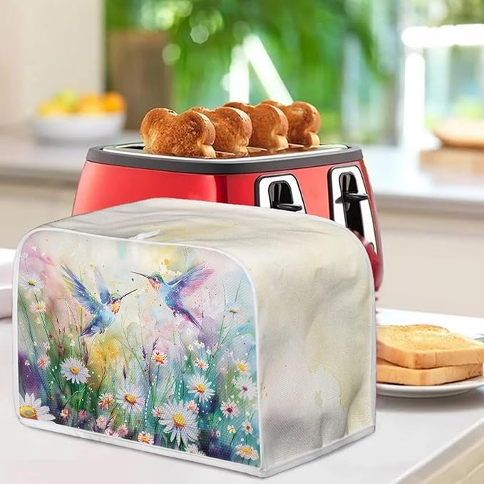 Hummingbird Daisy Print Toaster 2 Slice Cover Universal Size Kitchen Appliance Cover Fingerprint Protection Kitchen Home Decor