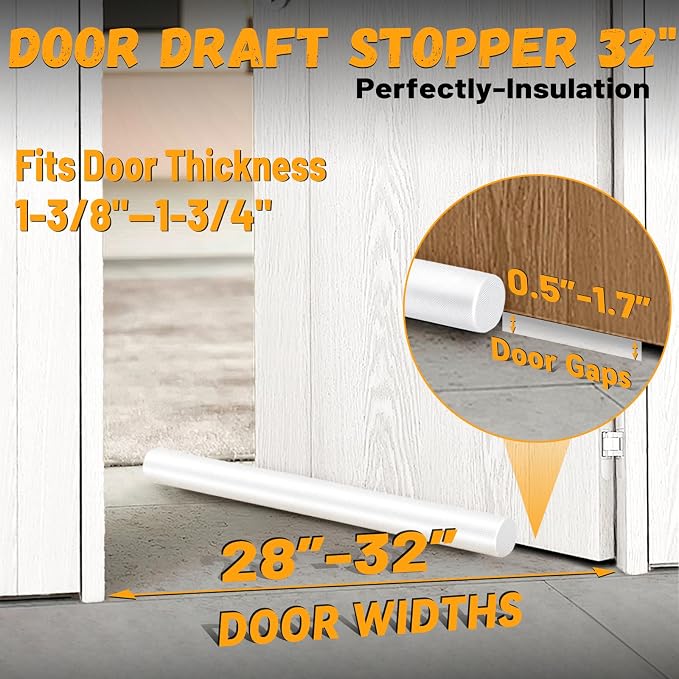 MAXTID Under Door Draft Stopper White 32Inch, Weather Stripping Door Seal - Image 6