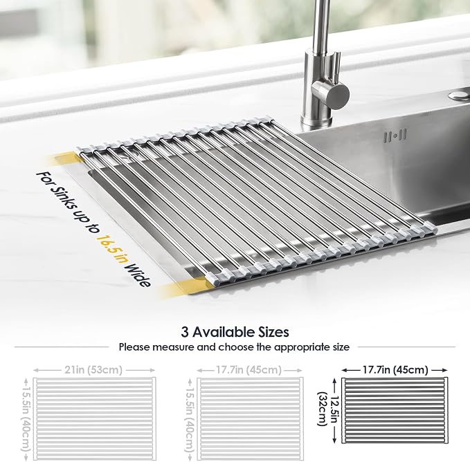 Tomorotec Roll Up Dish Drying Rack Over Sink, 304 Steel, Marble | Anti-Slip - Image 4
