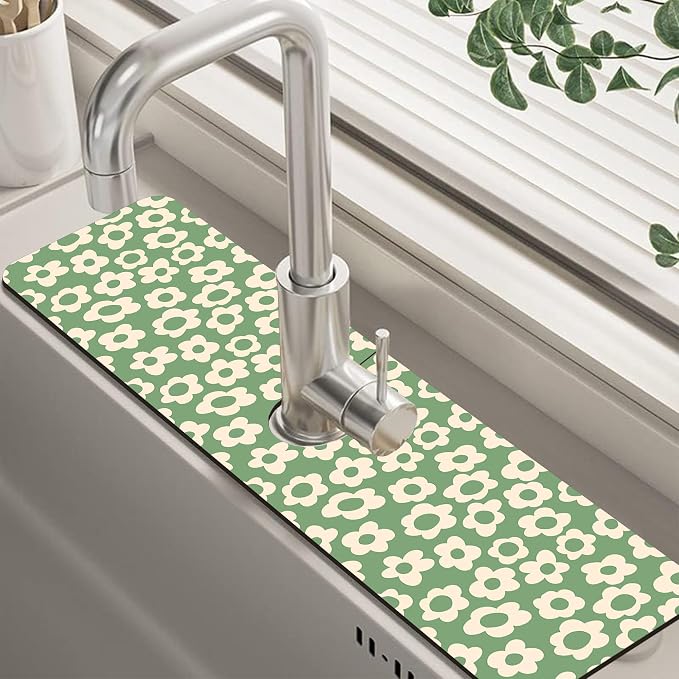Vintage Groovy Flowers Sink Faucet Absorbing Mat Splash Guard Behind Faucet by Unknown