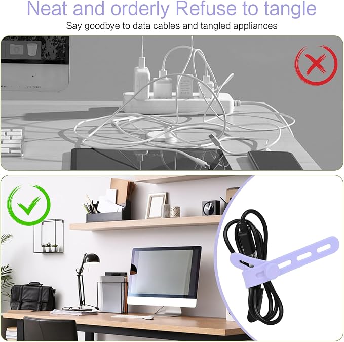 Donruby 24Pcs Silicone Cable Ties, Reusable Cord Organizer Straps, 5.12" - Image 7