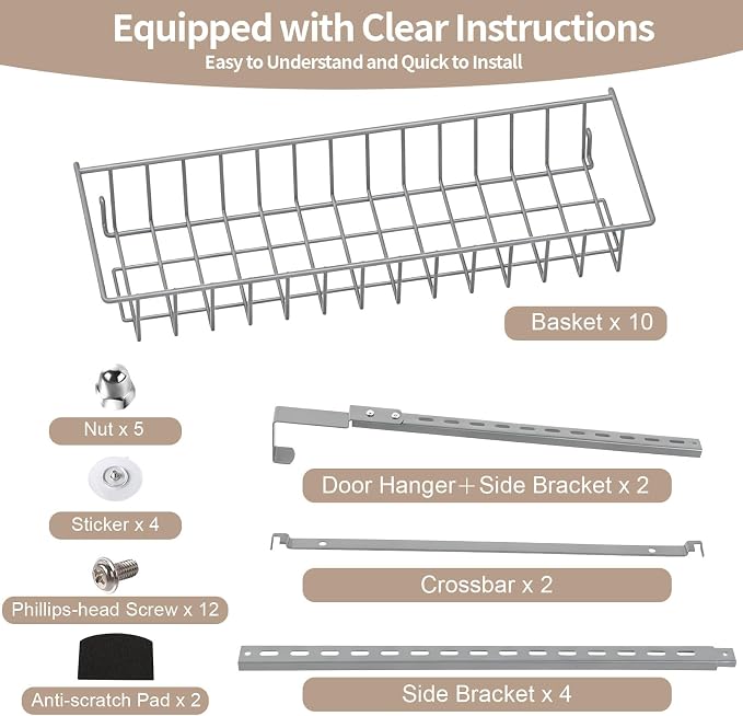 ElegantArray 10-Tier Pantry Door Organizer, Light Gray - Image 8