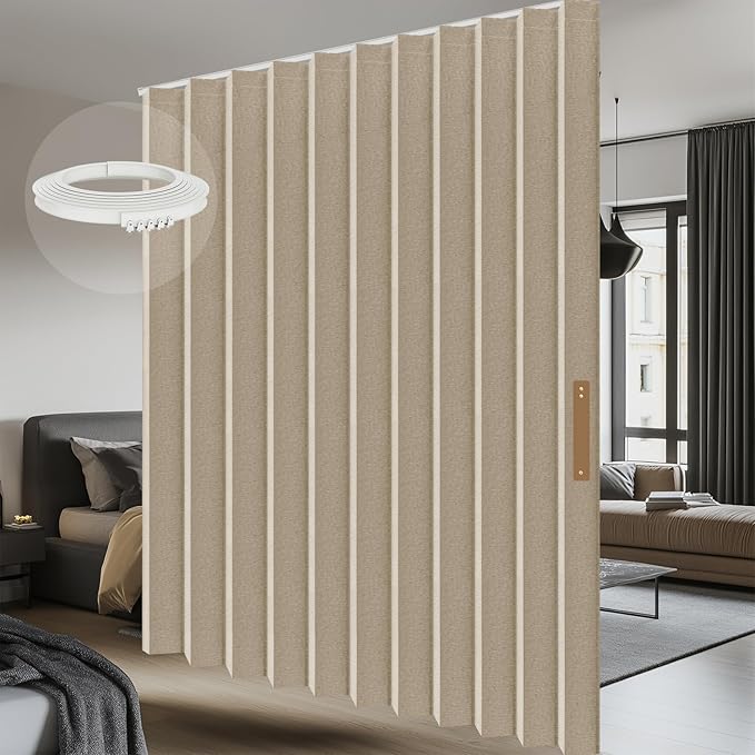 100% Blackout Room Divider Curtains Ceiling Curtain Track Sets Blackout Curtains Flexible Track Curtain Extra Wide(Beige, W100 x L108, 1 Pack)