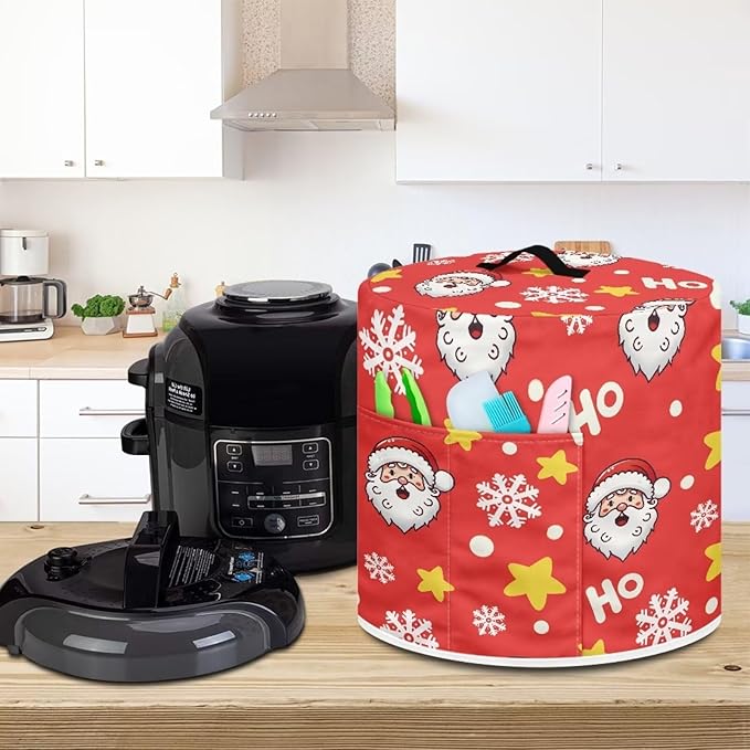 Ho Ho Ho Santa Claus Dust Cover Instant Pot and Extra Accessories Dust Proof Easy to Clean Pressure Cooker Cover Electric Appliance Cover Air Fryer Accessories with Storage Pocket SizeS