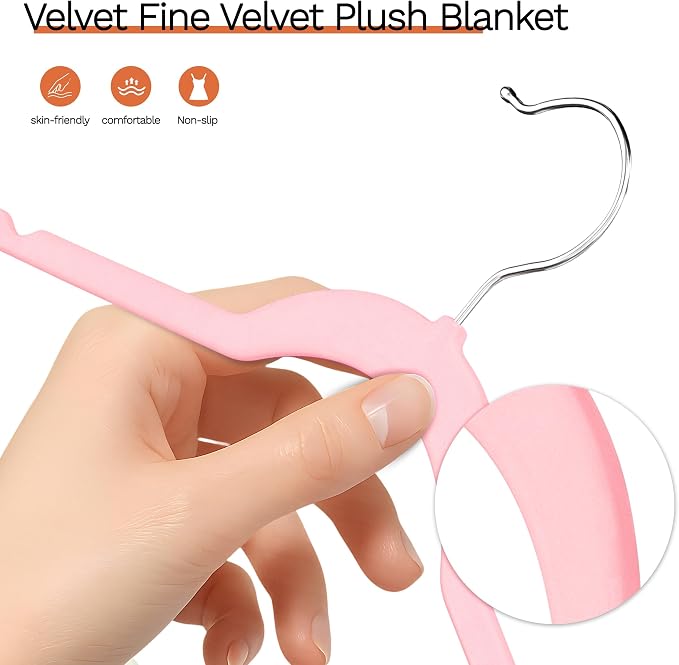 Pink Velvet Hangers 60 Pack, Slim Space Saving Suit Hangers - Image 2