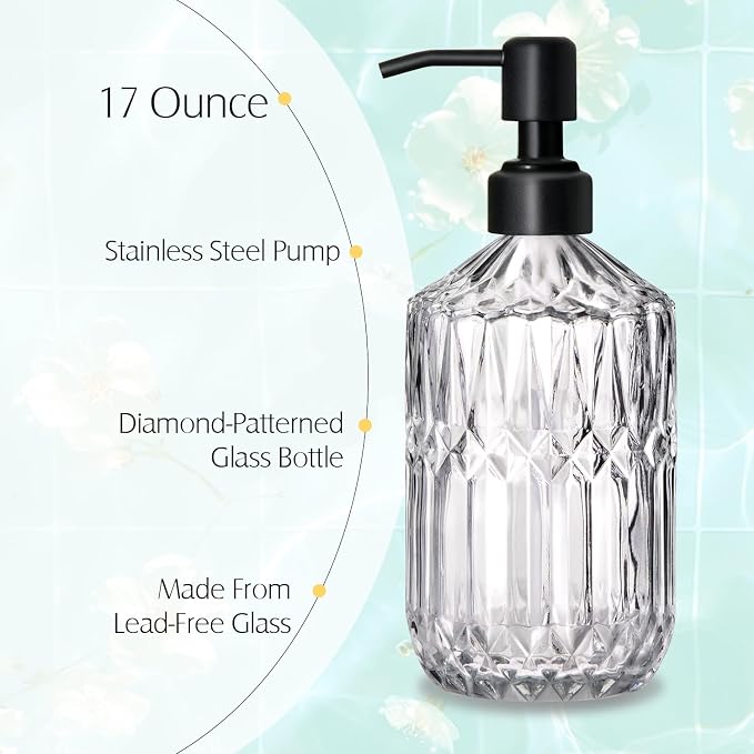 COHOSEGE 17 Oz Clear Glass Kitchen Soap Dispenser - Image 2