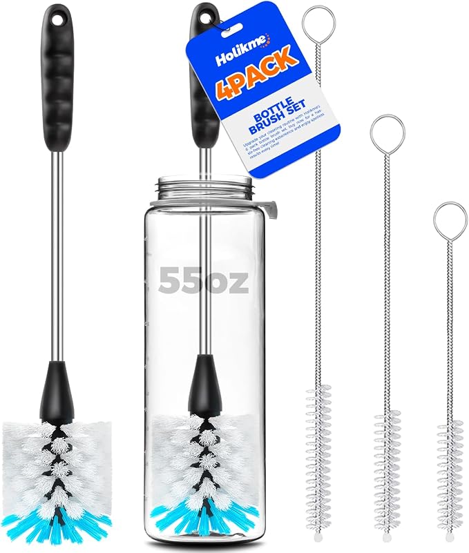 Holikme 4 Pack Bottle Brush 14" Stainless Steel Straw Cleaner Brush, 3 Straw by Holikme