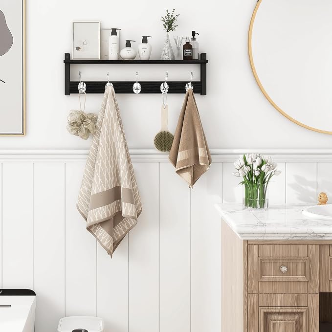 Coat Rack Wall Mount with Shelf, Wooden Coat Hanger - Image 3