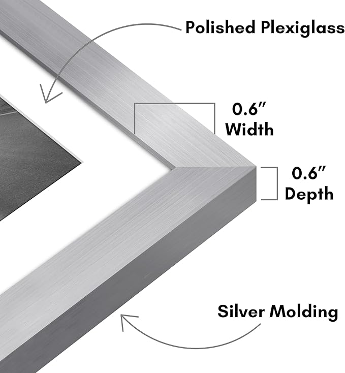 Americanflat 13x19 Picture Frame with Polished Plexiglass - Set of 5 - Use as 11x17 Frame with Mat or Display 13x19 Photo Without Mat - Galleria Collection - Picture Frames for Wall Display - Silver