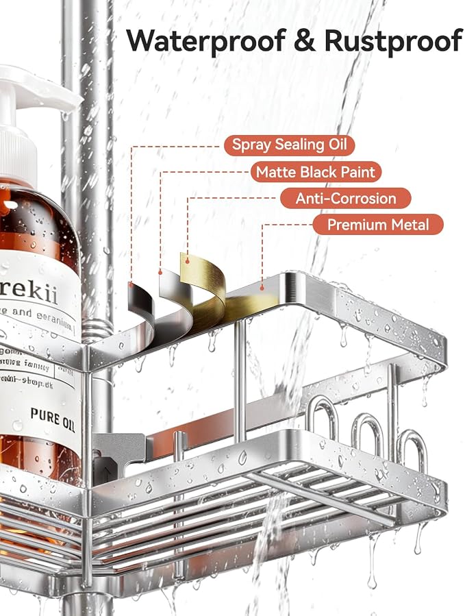 YASONIC Corner Shower Caddy Tension Pole, 25.7-109.1in Adjustable Shower Shelves - Image 5