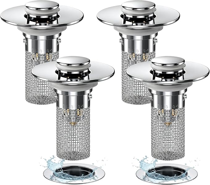 4Pack Bathroom Sink Drainer Hair Catcher, Pop Up Sink Drain Stopper by Unknown