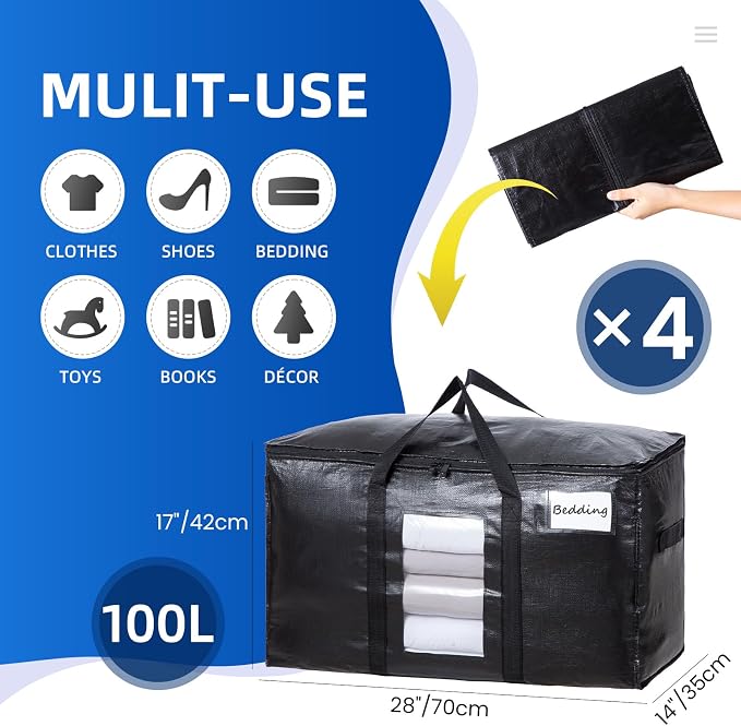 TAILI 4 Pack Black Extra Large Moving Bags, Storage Bag - Image 2