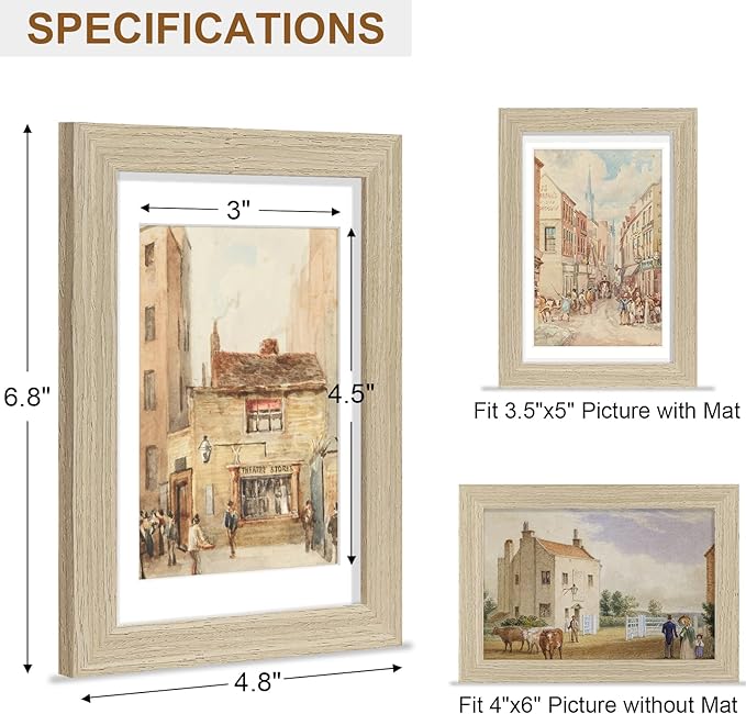 Vittanly 4x6 Picture Frame, Solid Wood Frame with Plexiglass, Includes 3.5x5 Mat, Wall Hanging or Tabletop for Photos, Home Decor, Light OAK, 1 Pack