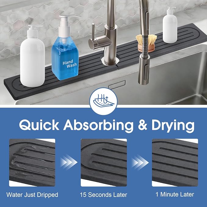 Stone Faucet Mat for Kitchen Sink, Water Absorbing Stone Faucet Splash Guard - Image 5