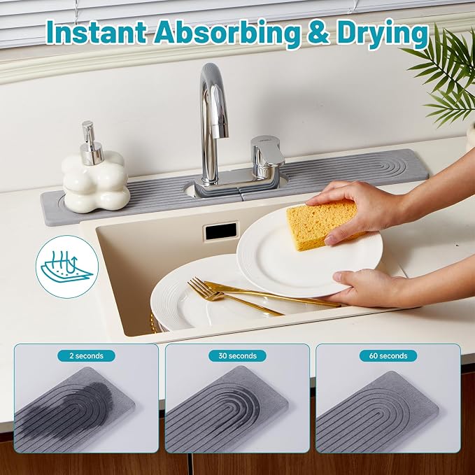 Stone Faucet Mat for Kitchen Sink Oval Hole Bathroom sink splash guard | - Image 6