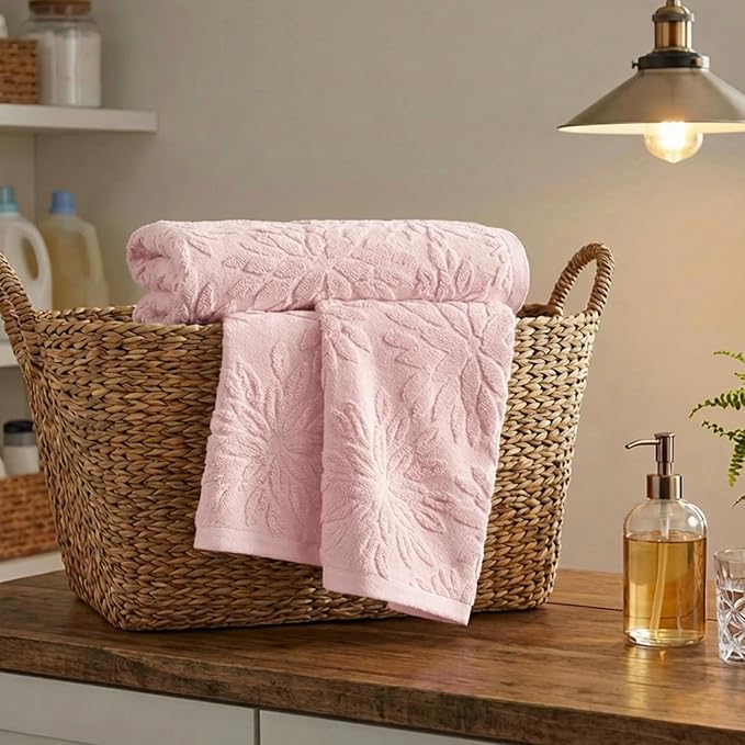Artoid Mode 2 Pcs Pink 3D Dahlia Floral Jacquard Hand Towels - Image 5