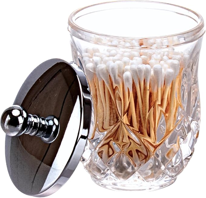 10Oz Clear Q-Tip Holder, Round Thick Glass & Metal Lid by ZIVQEXMURL