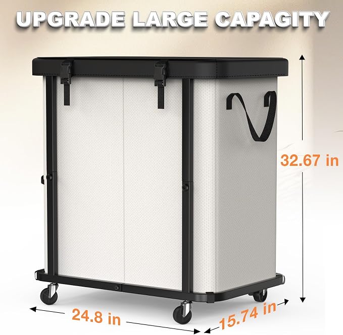 Laundry Basket with Wheels, 190L Laundry Hamper 2 Setion - Image 6