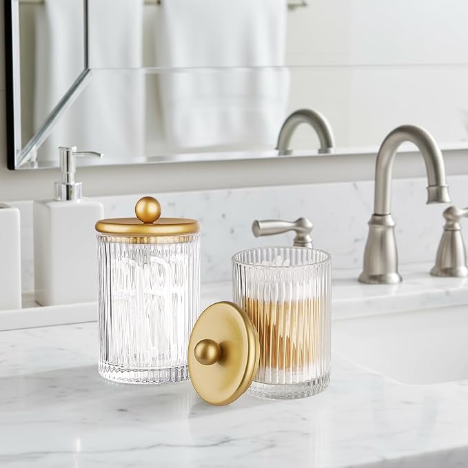 SheeChung 1 Pack Gold Ribbed Glass Qtip Holder - Image 7