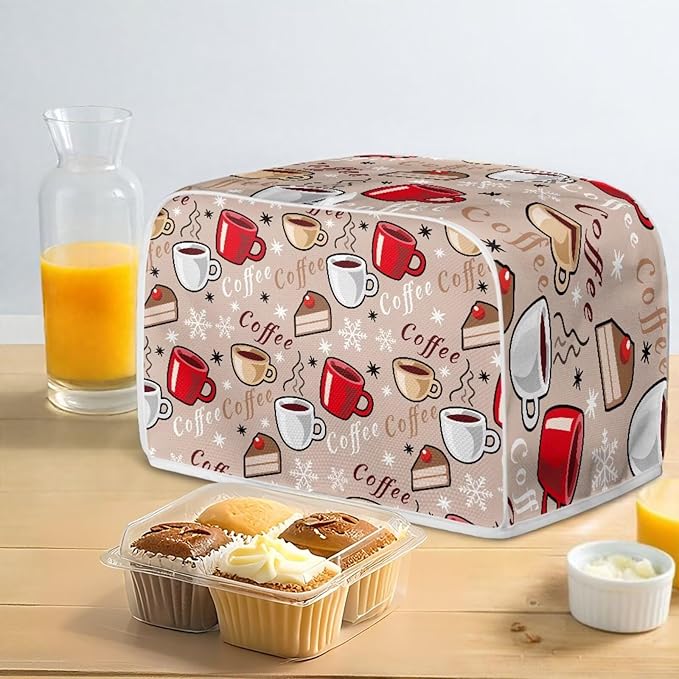 Coffee Snowflake Print Toaster 4 Slice Cover Kitchen Accessories Decor Bread Maker Dustproof Fingerprint Protectors