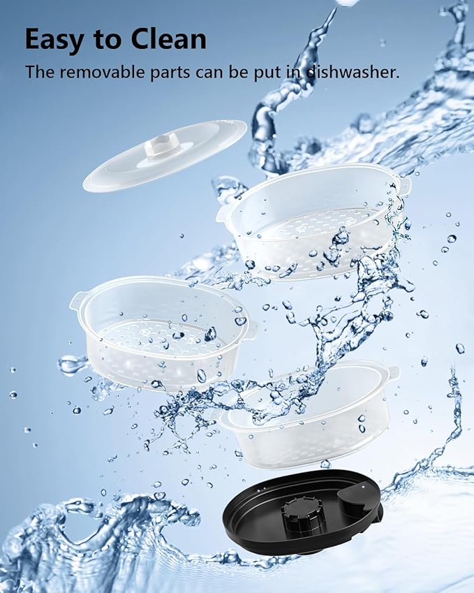 Electric Food Steamer for Cooking, 13.7QT Vegetable Steamer with 3 Tiers BPA-Free Baskets, 800W Fast Simultaneous Cooking, 60-Minute Timer, Ideal for Veggies Seafood Rice