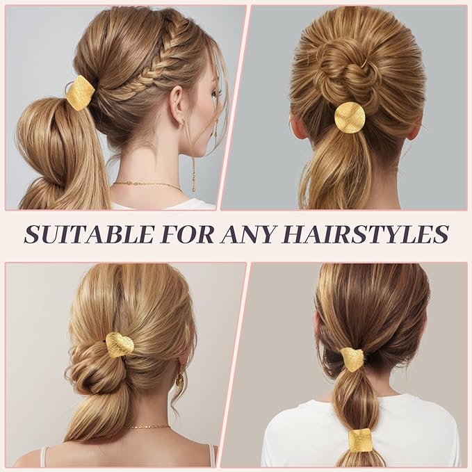 3PCS Metal Hair Tie For Women,Gold Cuffs,Metal Geometric Gold Hair Ties, Hair Accessories Stretchy and Non-Damage Ponytail Holders,Ponytail Cuff Hair Bands For Hair Styling(SET9)