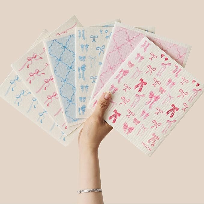 RECYCO Swedish Dishcloths for Kitchen | 6 Packs Lovely Bows Washable Dish Rags by RECYCOHOMECOLLECTION