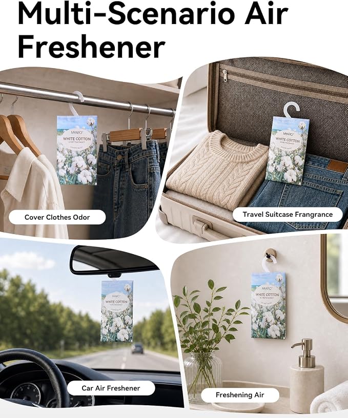 MYARO 12Pcs White Cotton Sachets Hanging Car Freshener, Closet Deodorizer - Image 3