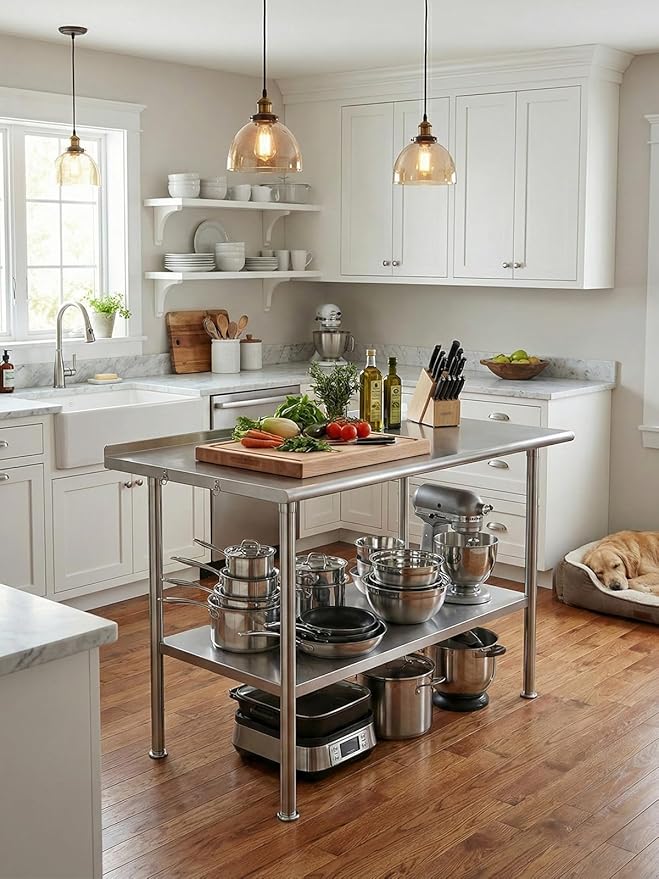 Stainless Steel Prep Table for Work, 24 * 36 Inch, High Load Bearing with Rounded-Corner Backsplash and Undershelf for Outdoor, Restaurants, Workshops, Kitchens, Garages and Gardens