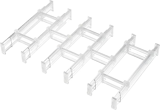 Vtopmart 2.36” Drawer Dividers with Expandable Inserts, 12.8"-22.3" Adjustable Kitchen Drawer Organizer, Clear Plastic Organizer Separator for Flatware, Utensil, Cutlery, 6 Dividers with 10 Inserts