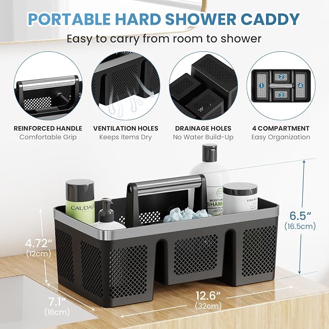 BYUNER 2Pack Plastic Shower Caddy: Portable Hard Bathroom Basket Tote - Image 8