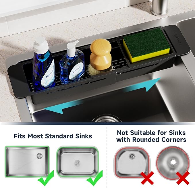 NiHome Extendable Kitchen Sink Caddy, Small Brush Sponge Storage Holder - Image 4