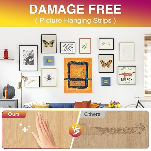 Picture Hanging Strips Heavy Duty XL 15 Pairs/30Strips, Damage Free Hanging Picture Hangers, Removable Adhesive Hook and Loop Wall Strips, Frame Stickers No Nails for Home Decor Wall Posters