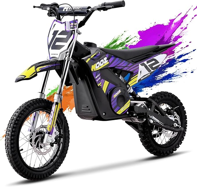 KOOZ HP112E 36V 1000W Electric Dirt Bike for Kids, 3 Speed Modes Teen Electric Motorcycle Up to 18 MPH & 15 Miles Long-Range, Dual Suspension & Disc Brake, 16" Sturdy Tire for Kids Teenagers