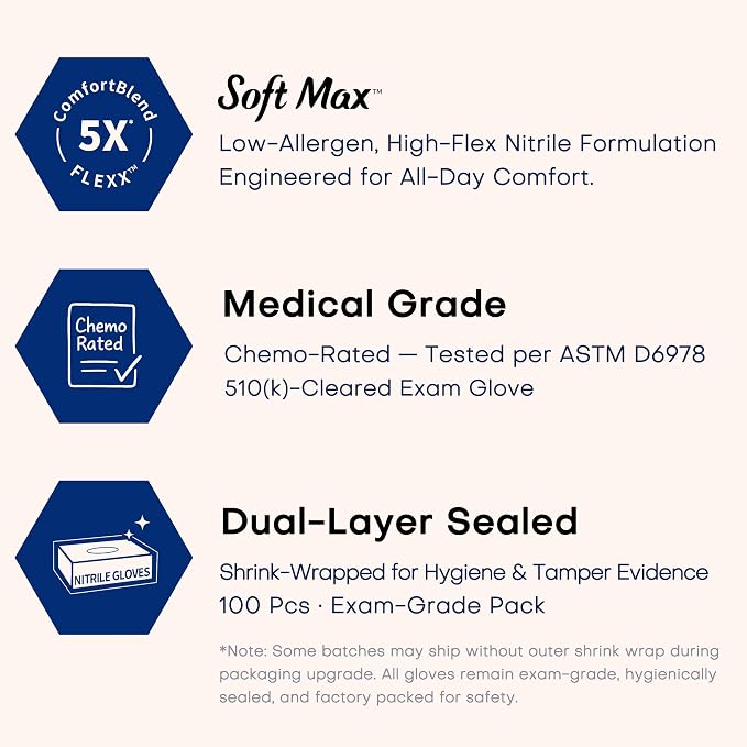 Supmedic Soft Max Disposable Nitrile Exam Gloves, Powder-Free Black 100 Ct - Image 2