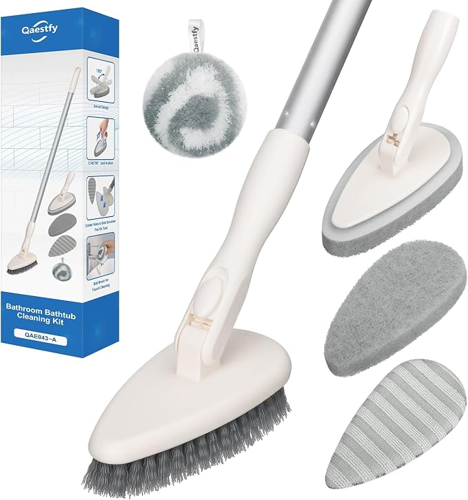 Qaestfy 4-in-1 Tub and Tile Shower Scrubber, Soft & Stiff Bristles Bathroom by Qaestfy