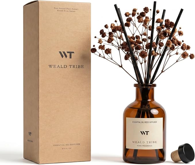 Reed Diffuser Set for Bathroom Air Fresheners, Oil Diffuser Sticks | Vanilla by WEALD+TRIBE