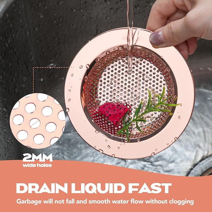 Retisee 2 Pcs Kitchen Sink Drain Strainer 4.4 Inch, Rose Gold - Image 3