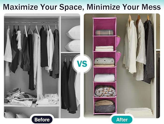 YOUDENOVA Hanging Closet Organizer and Storage, Light Pink | Breathable Fabric - Image 6