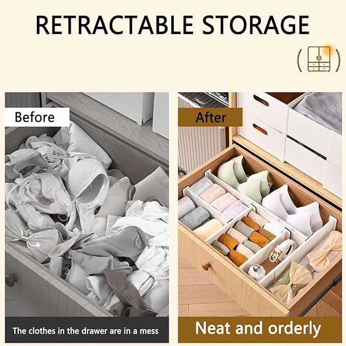 12 Pack Drawer Dividers for Clothes, 3.74" High 14.76"-25.79" Adjustable Expandable Dresser Drawer Organizer, Clear Plastic Separators for Dresser, Baby Clothing, Underwear, Cosmetic, Toile