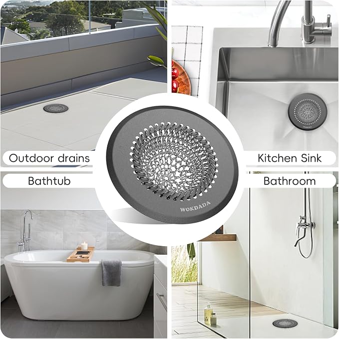 Shower Hair Drain Catcher, 4.4" Anti-Clog Bathtub Drain Cover, Dark Gray | - Image 6