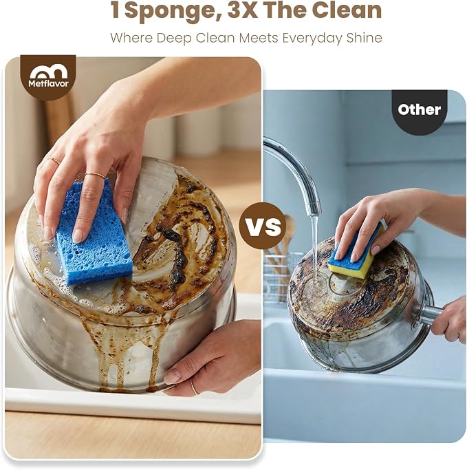Metflavor Kitchen Sponges, Dual-Sided Non-Scratch Scrub Sponge | Dish Scrubber - Image 2